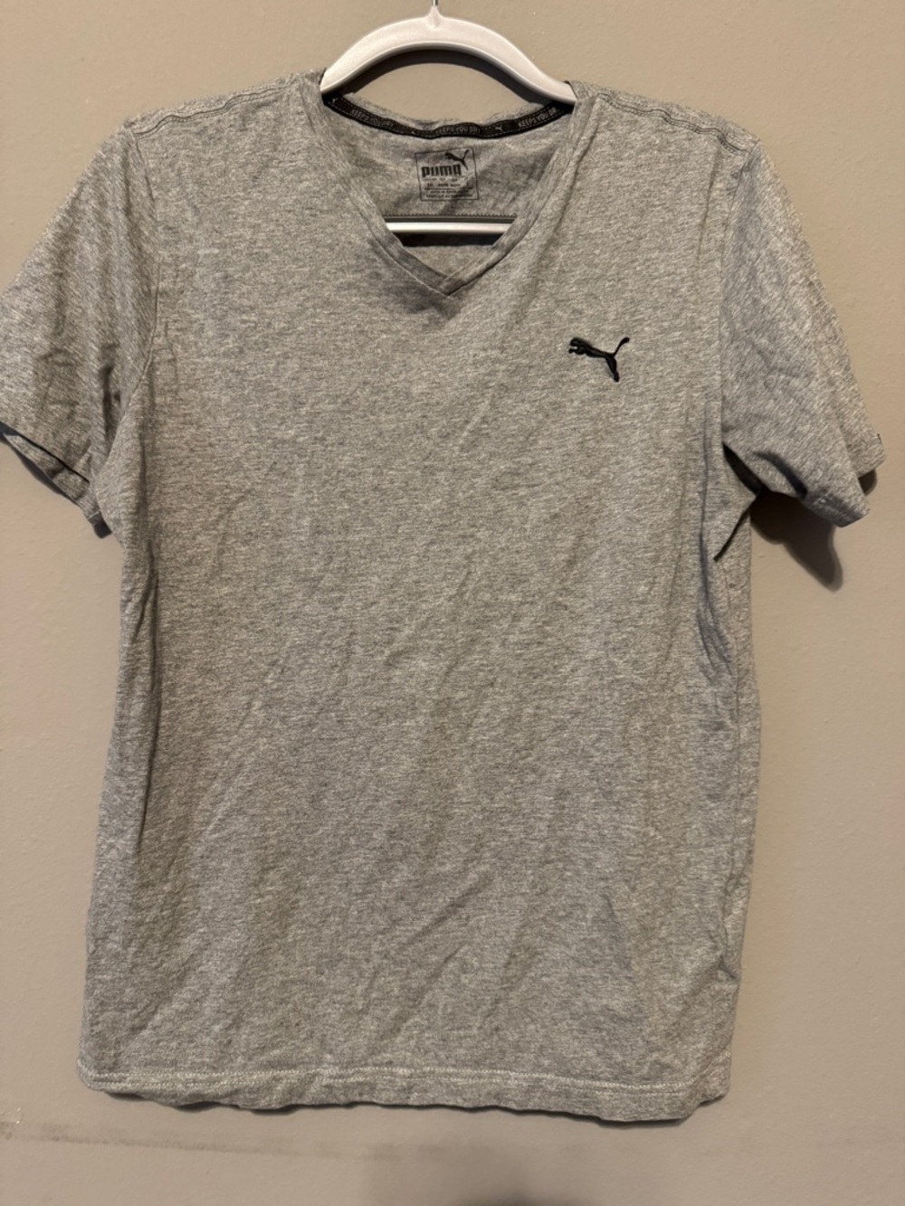 Puma Gray V-Neck Short Sleeve Tee with Black Puma Logo